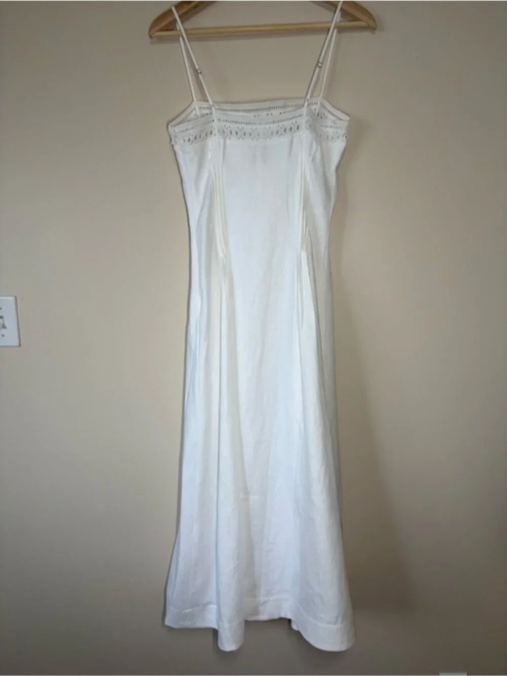 NEW Reformation Pomona Linen Lace Trim Midi Dress White | US 6 UK 10 - Picture 7 of 13